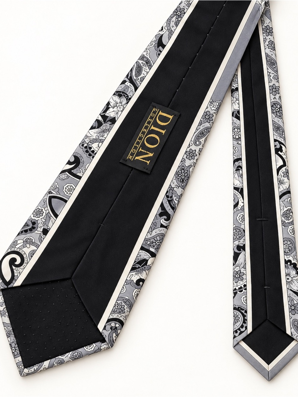 Black & Gray Paisley Border Silk Tie